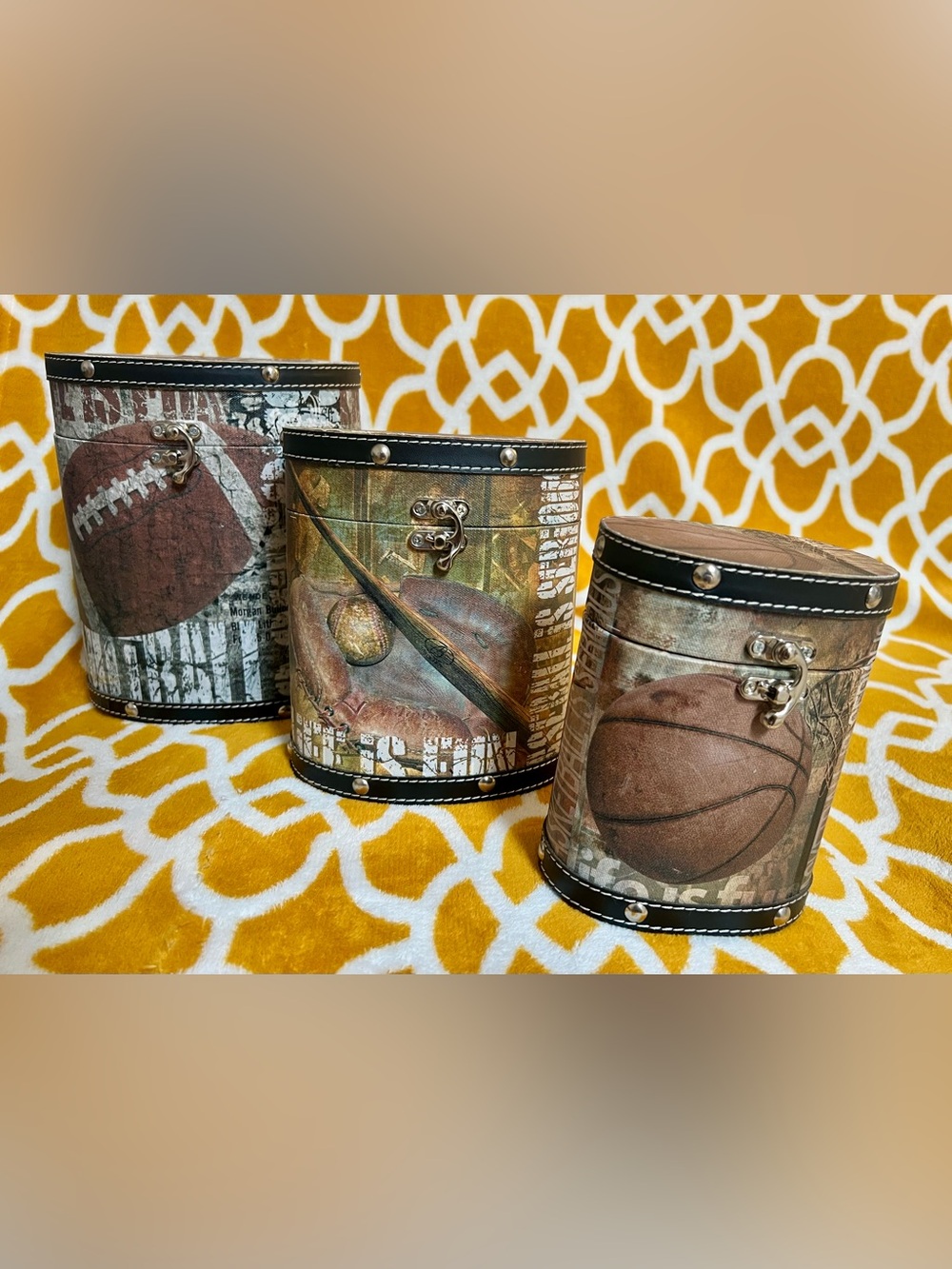 PFS TPC No. 3 Set of 3 Vintage Oval Sports Trinket Boxes w/ Lids Latch